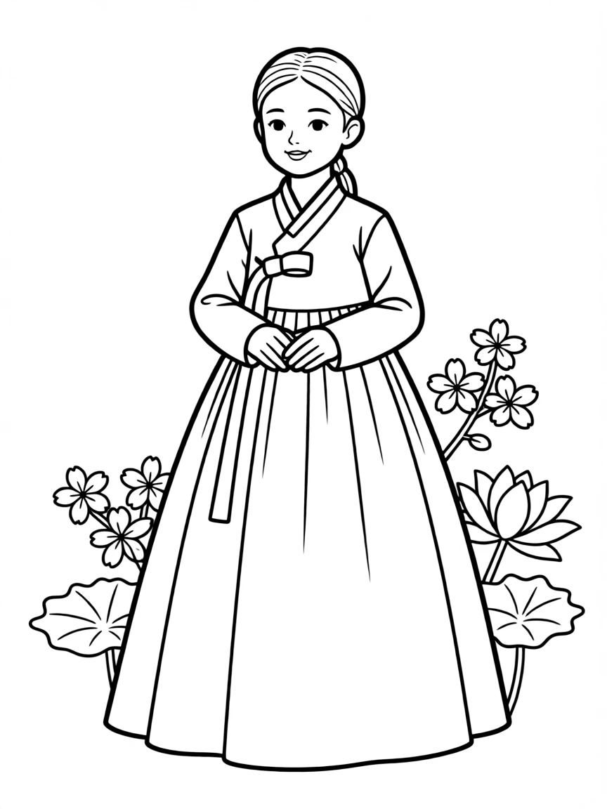 A Korean child, in a plain hanbok, looking graceful.