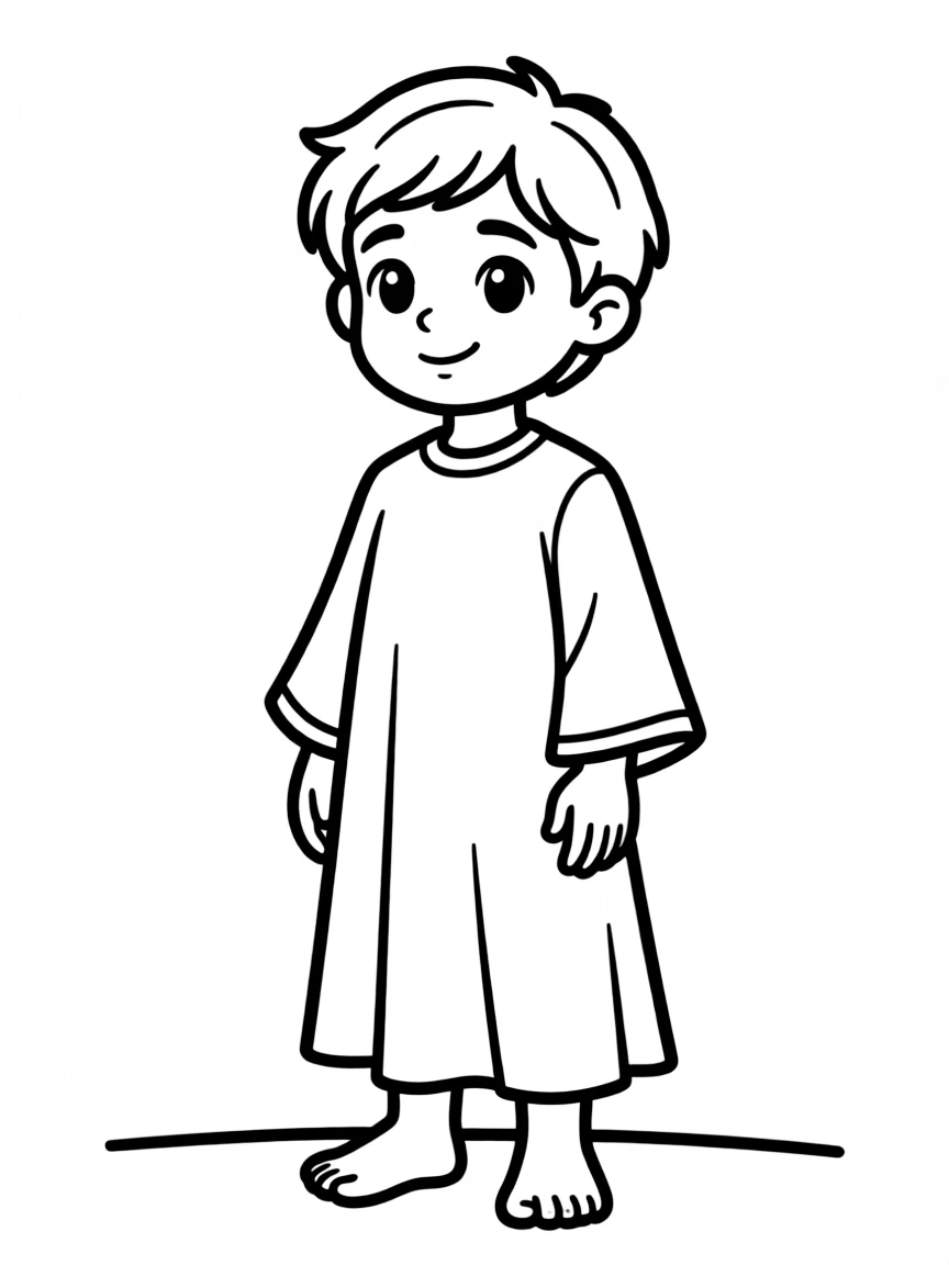 A Bedouin child, in a plain flowing robe, looking wise.