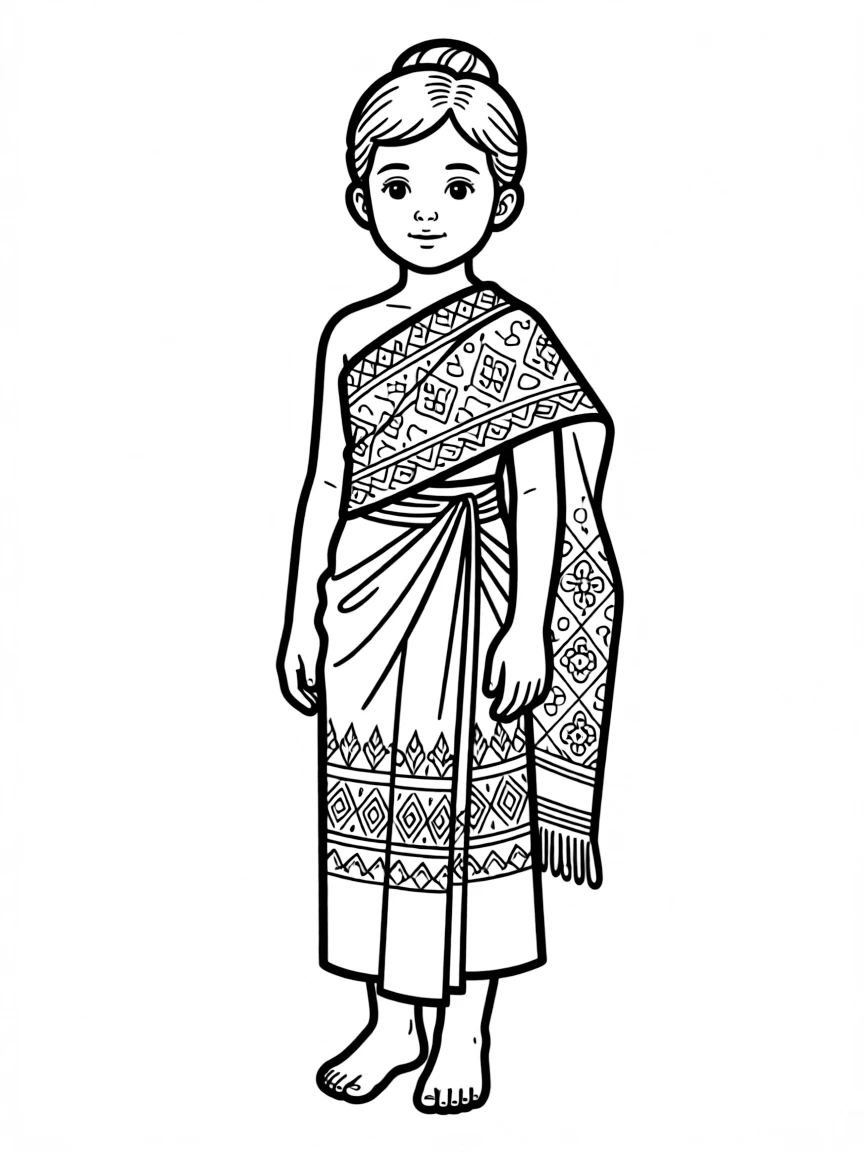 A Thai child, in a simple silk dress, looking elegant.