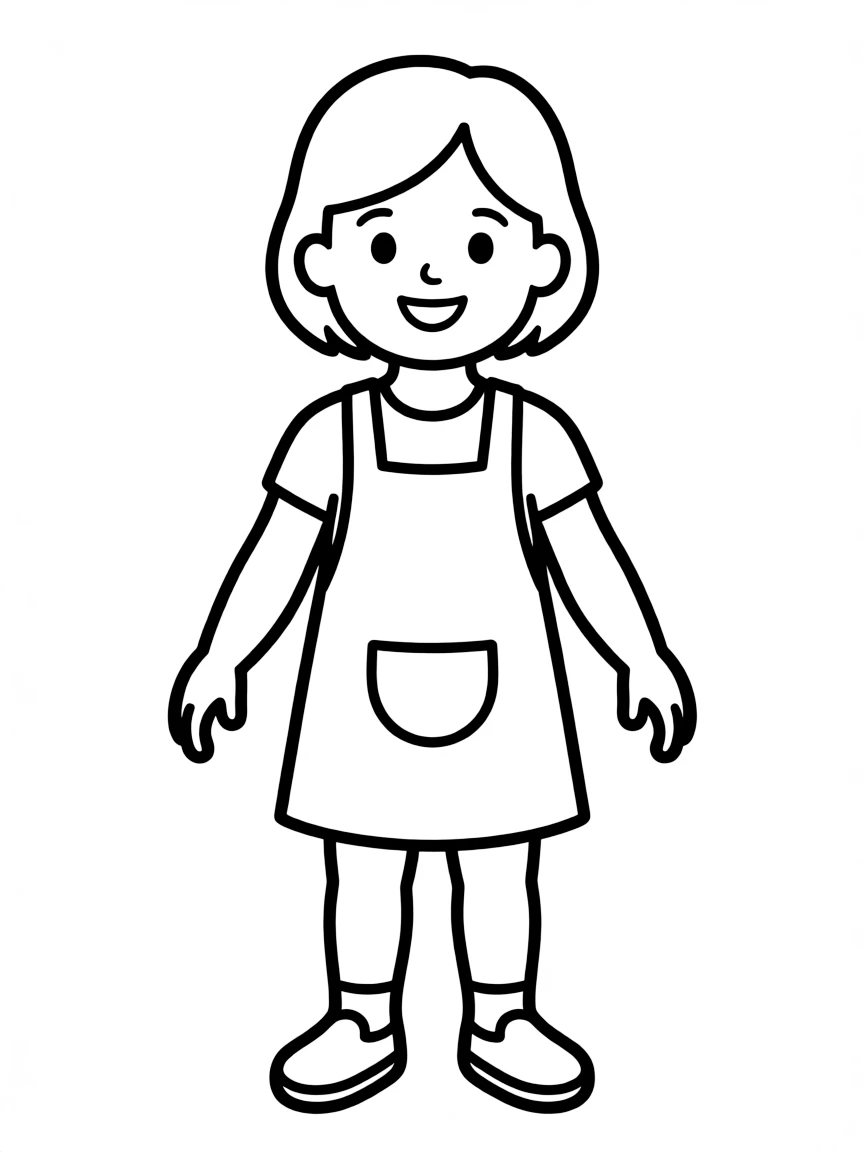 An Italian child, in a simple apron dress, looking happy.
