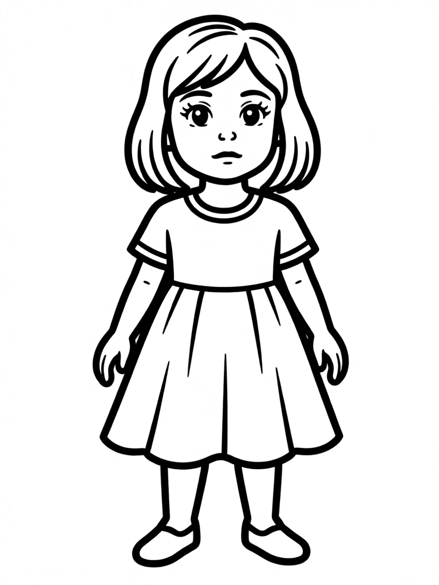 A Spanish child, in a simple red dress, looking passionate.