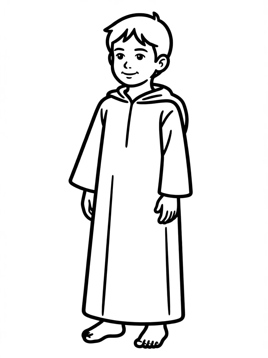 A Moroccan child, in a plain djellaba, looking serene.