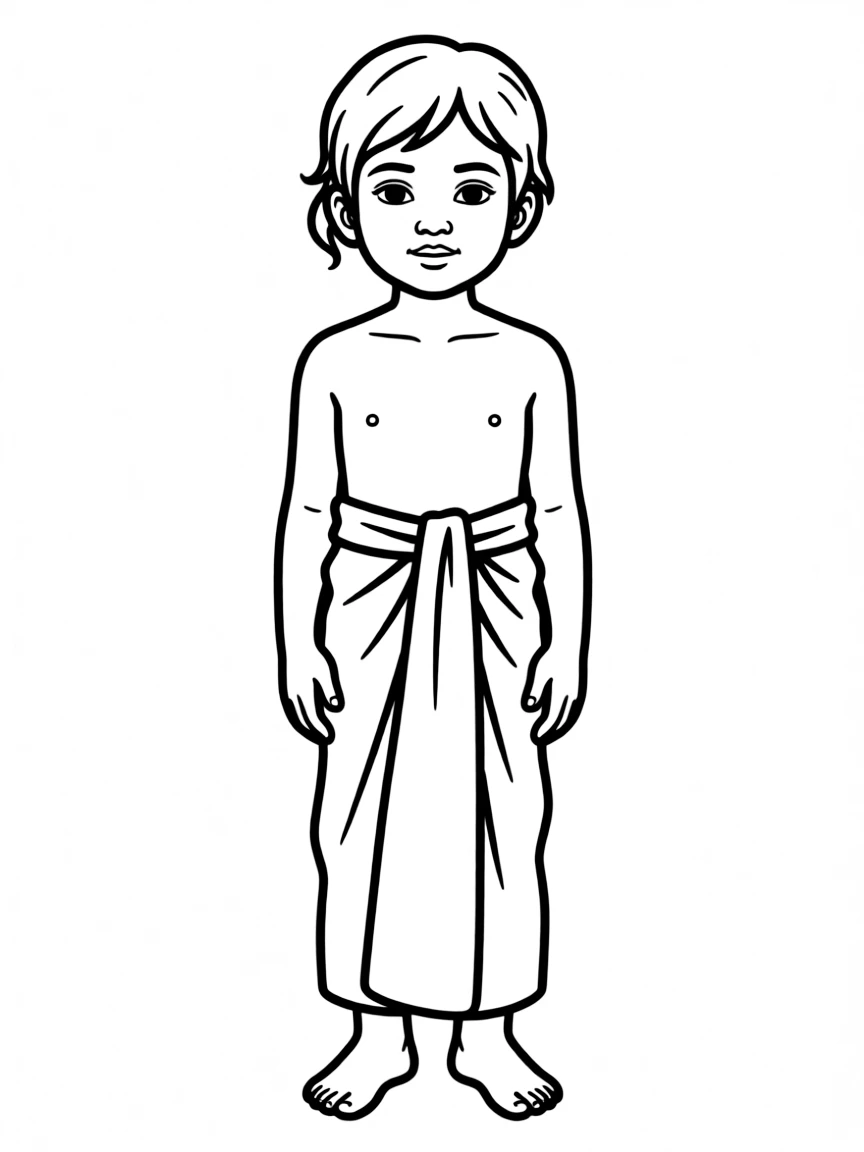 A Cambodian child, in a simple sampot, looking peaceful.
