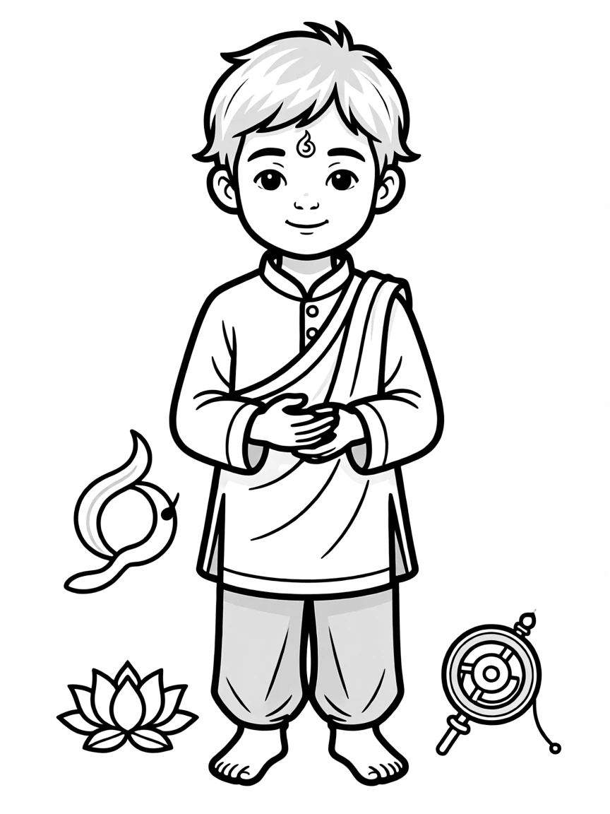 A Nepalese child, in simple traditional clothes, looking spiritual.
