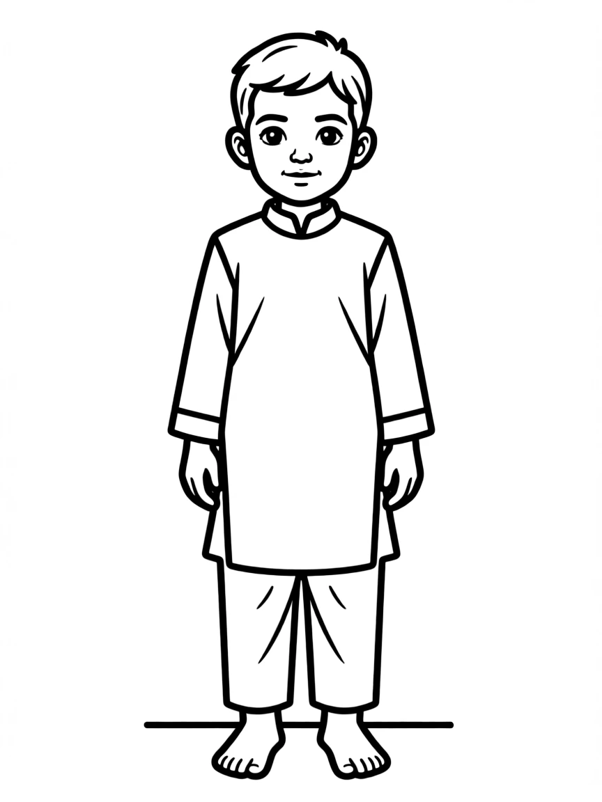 A Bangladeshi child, in simple traditional clothes, looking humble.