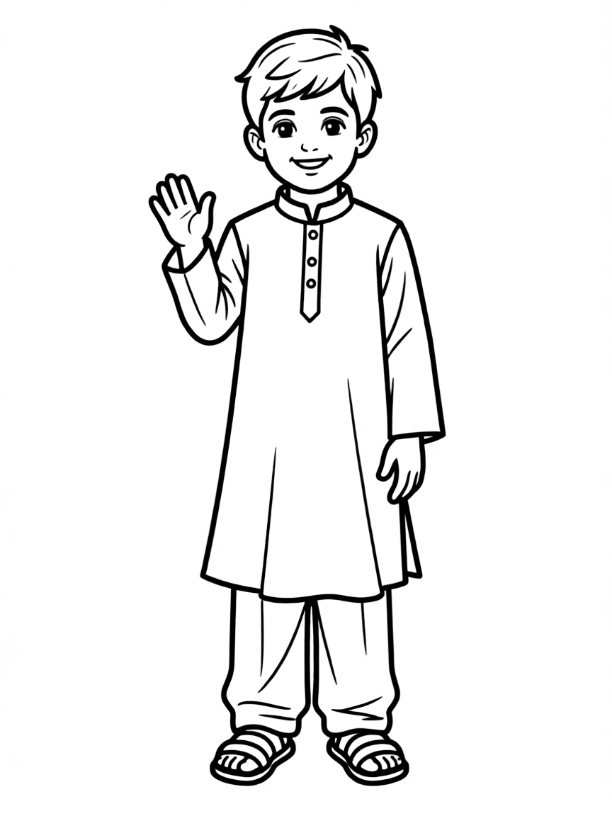 A Pakistani child, in a simple shalwar kameez, looking friendly.