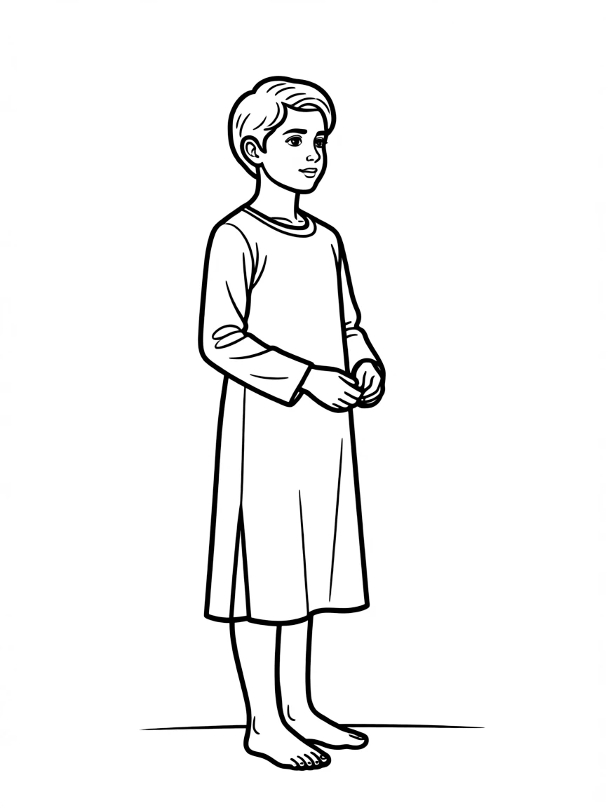An Iranian child, in a plain traditional dress, looking poetic.