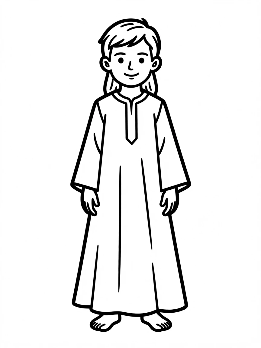 An Iraqi child, in a plain traditional dress, looking serene.