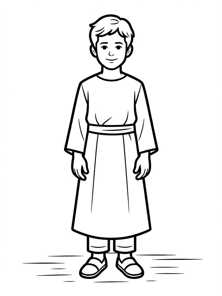 A Syrian child, in a plain traditional outfit, looking calm.
