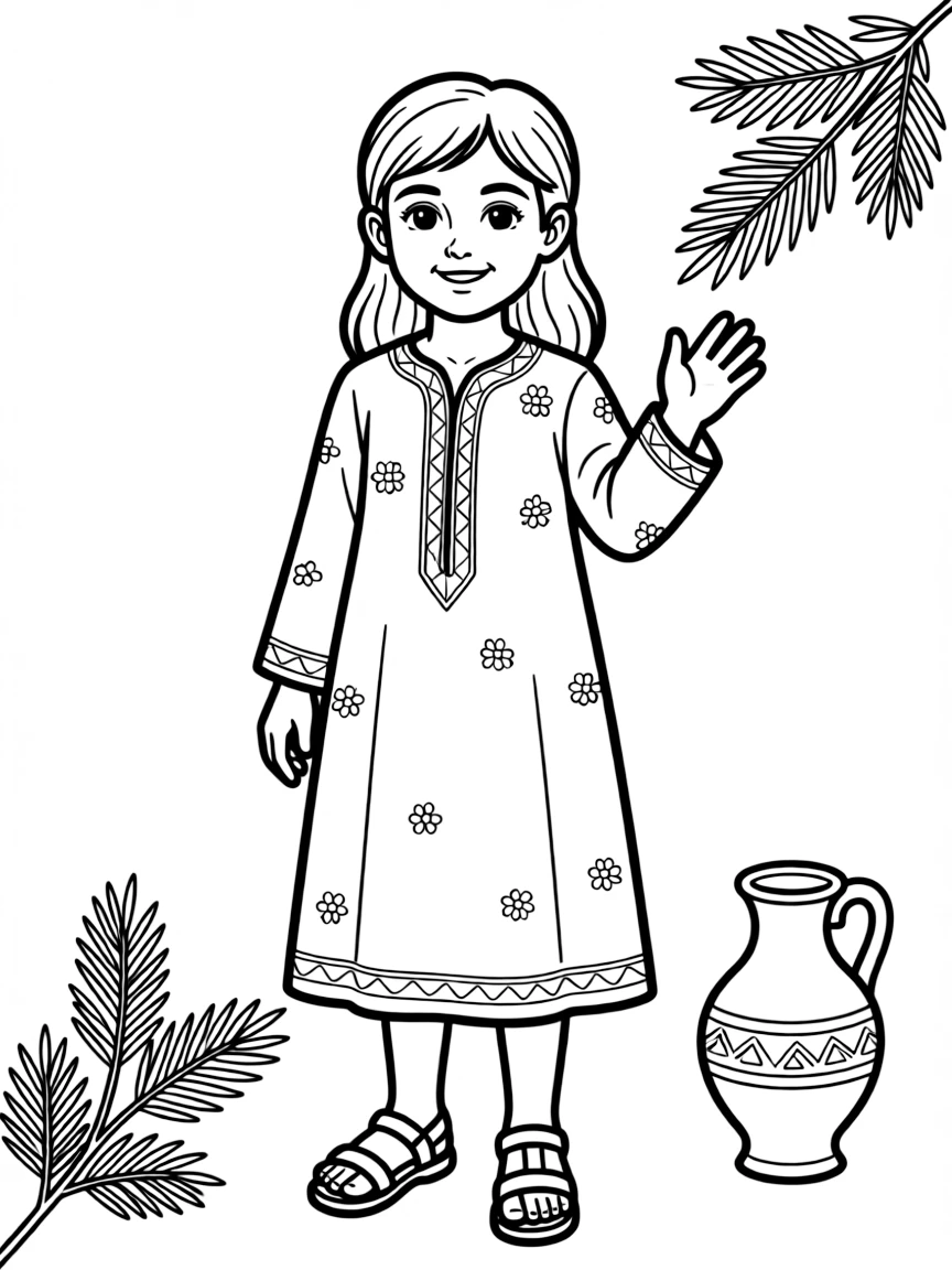 A Lebanese child, in a plain traditional dress, looking vibrant.
