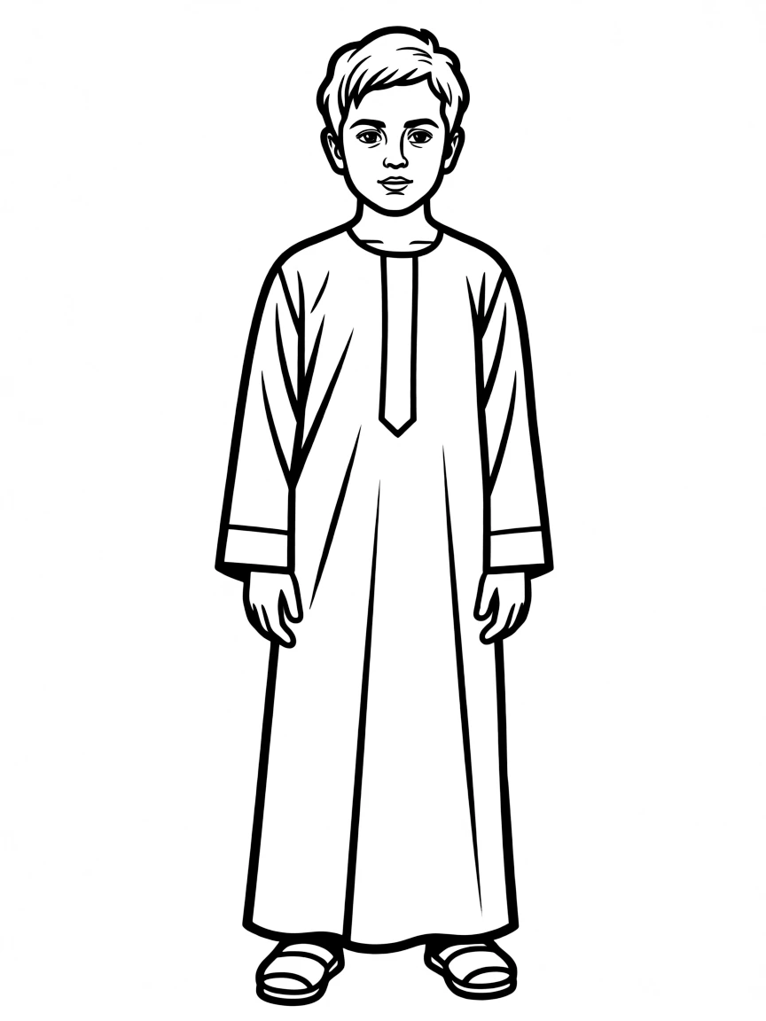 A Jordanian child, in a plain thobe, looking enduring.