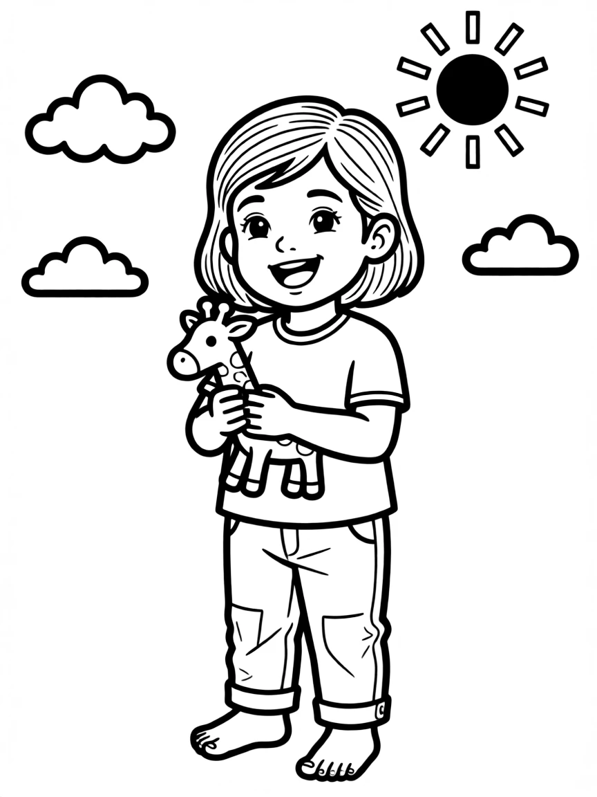 An Indian child in a simple orange top, holding a small toy animal.