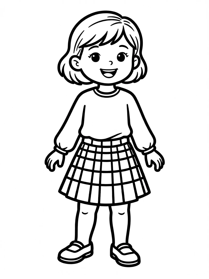 A Scottish child in a simple pink and white tartan skirt.