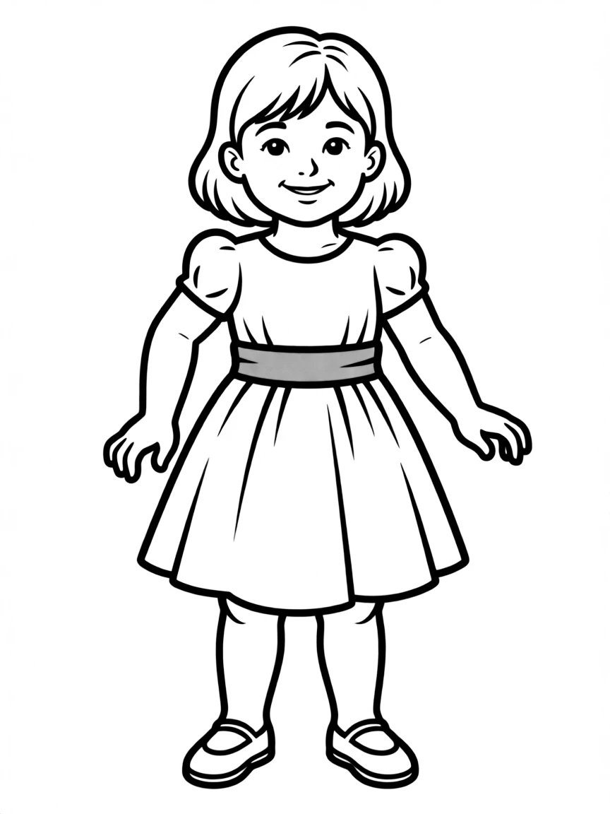 An Italian child in a simple yellow dress with a red sash.