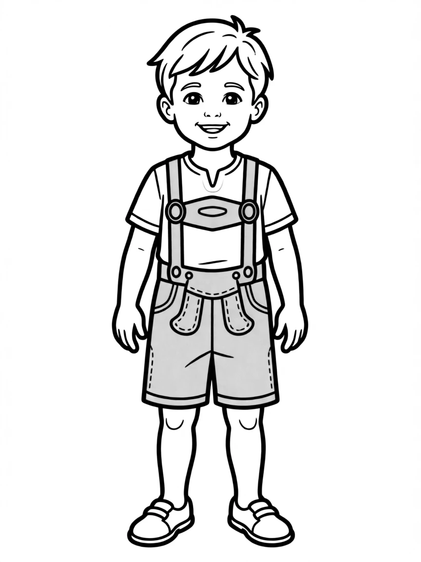 A German child in plain green lederhosen.