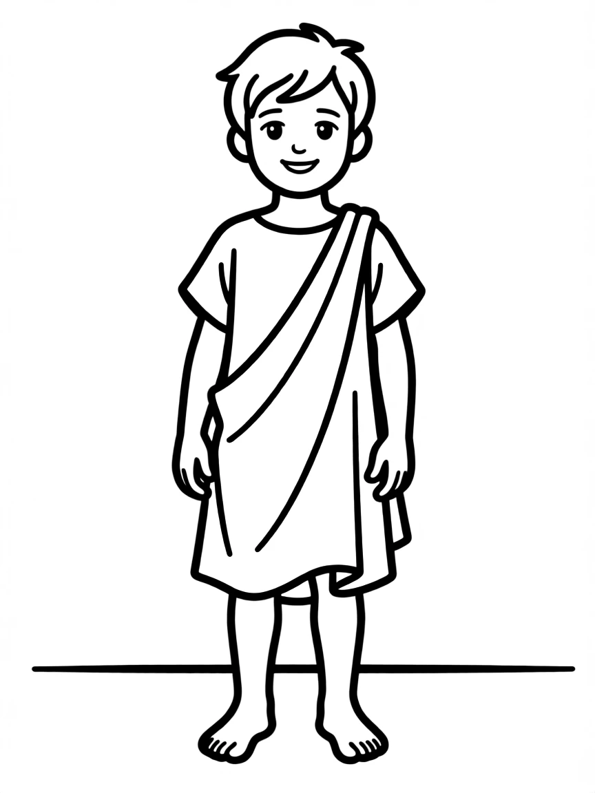 A Greek child in a simple light green tunic.
