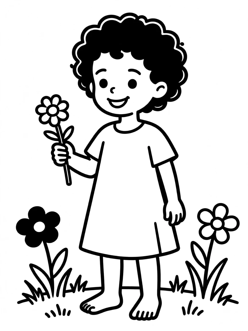 An Ethiopian child in a plain light blue dress.