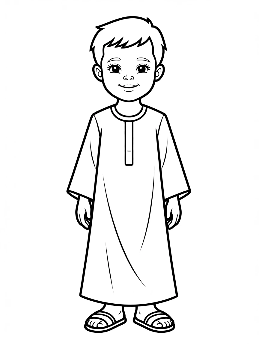 A Nigerian child in a simple orange agbada.
