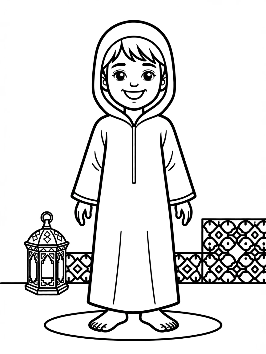 A Moroccan child in a simple light blue djellaba.