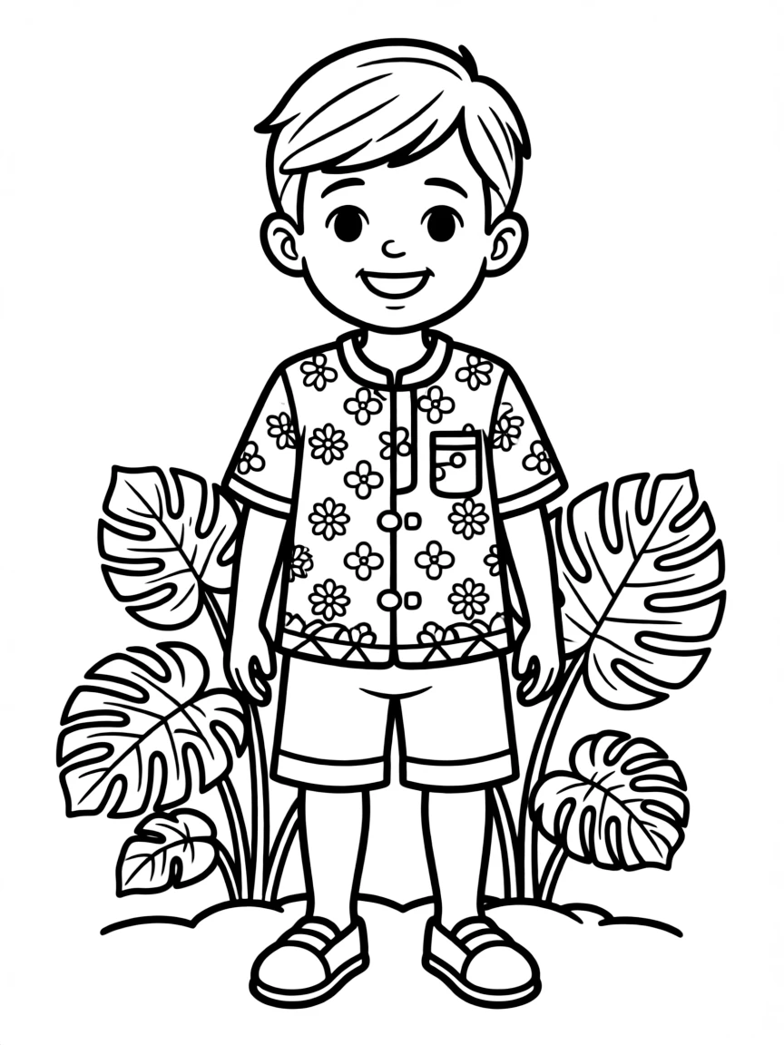 An Indonesian child in a simple red batik shirt.