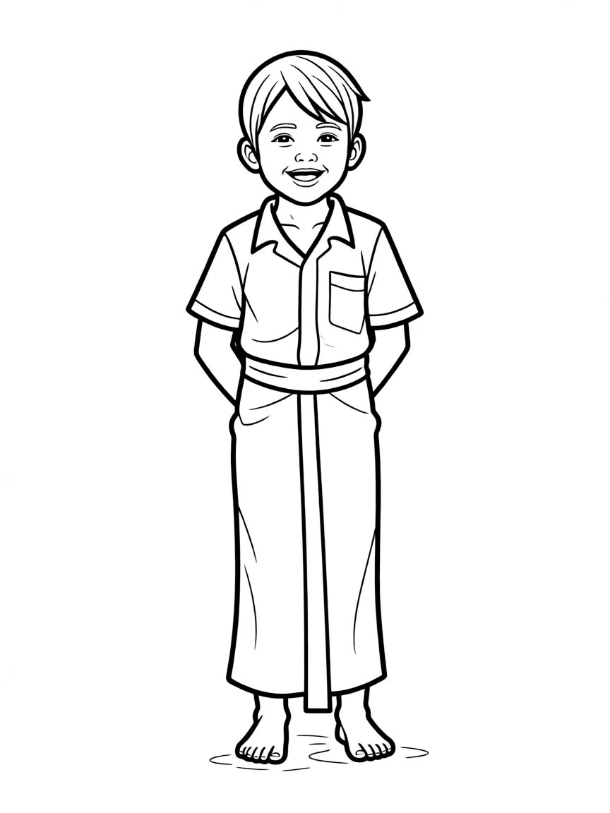 A Cambodian child in a simple blue sampot.