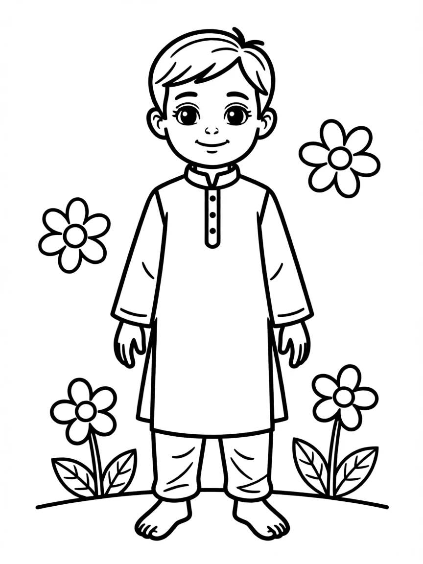 A Bangladeshi child in a simple red panjabi.