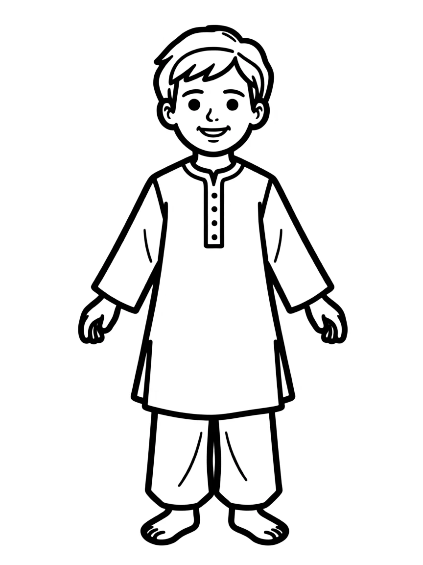An Afghan child in a simple light green perahan tunban.