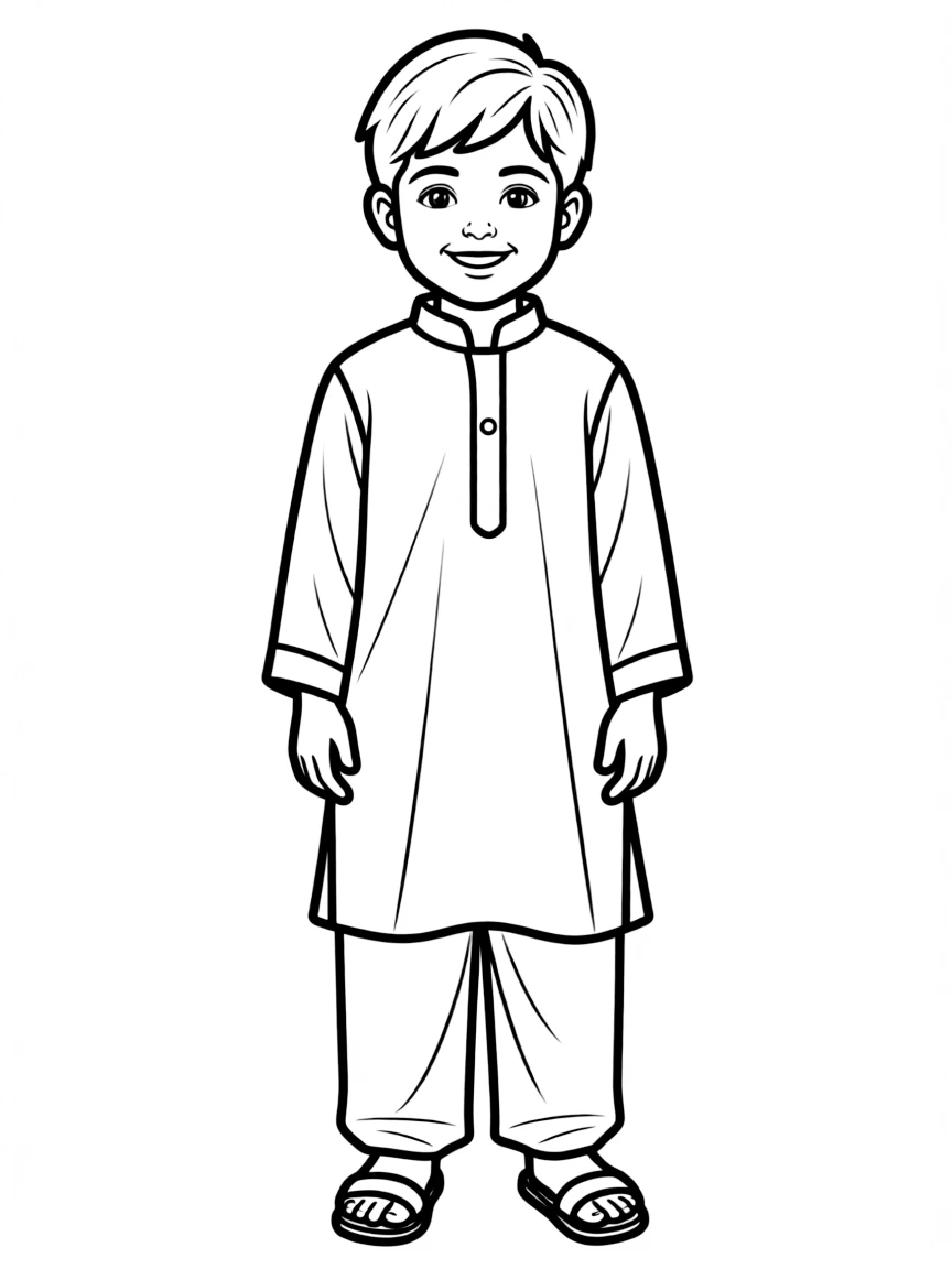 A Pakistani child in a simple blue shalwar kameez.
