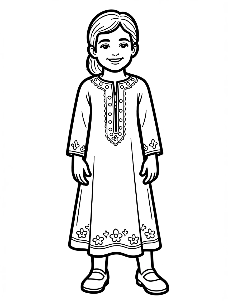 An Iranian child in a simple yellow traditional dress.