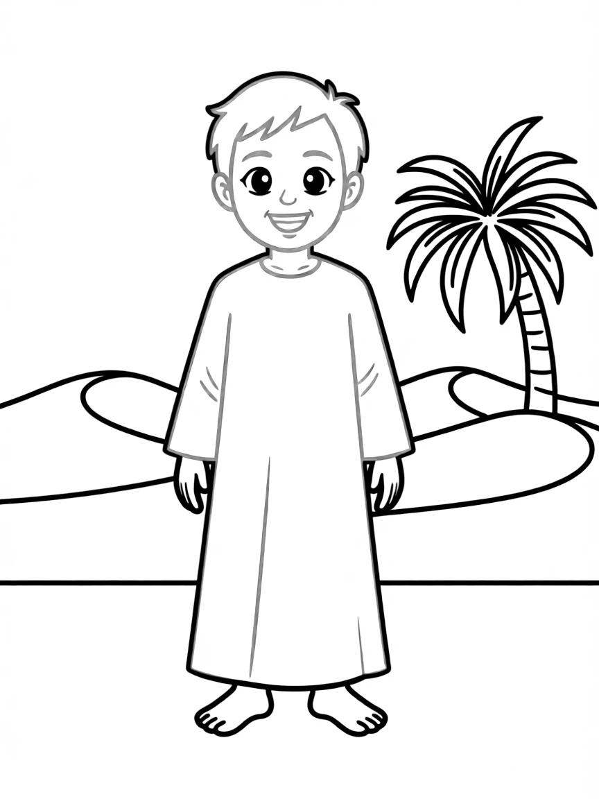 A Saudi Arabian child in a simple light green thobe.