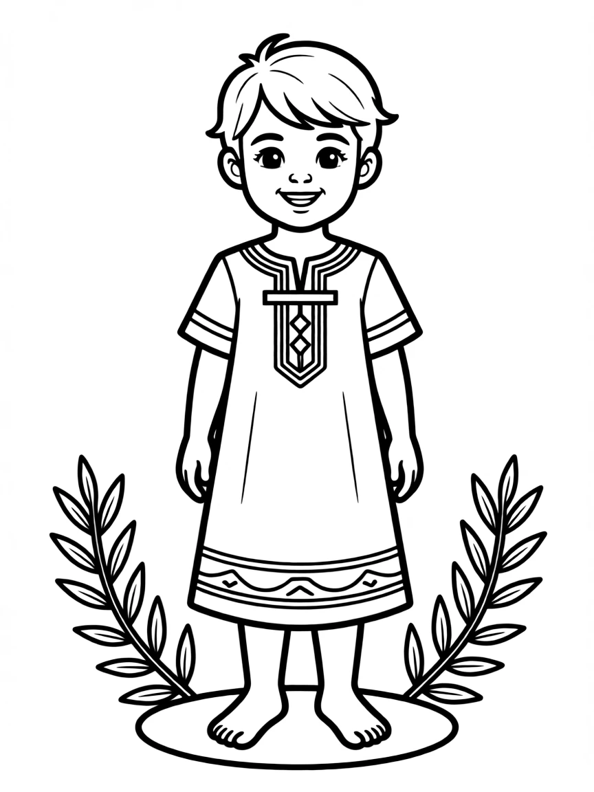 A Lebanese child in a simple red traditional dress.