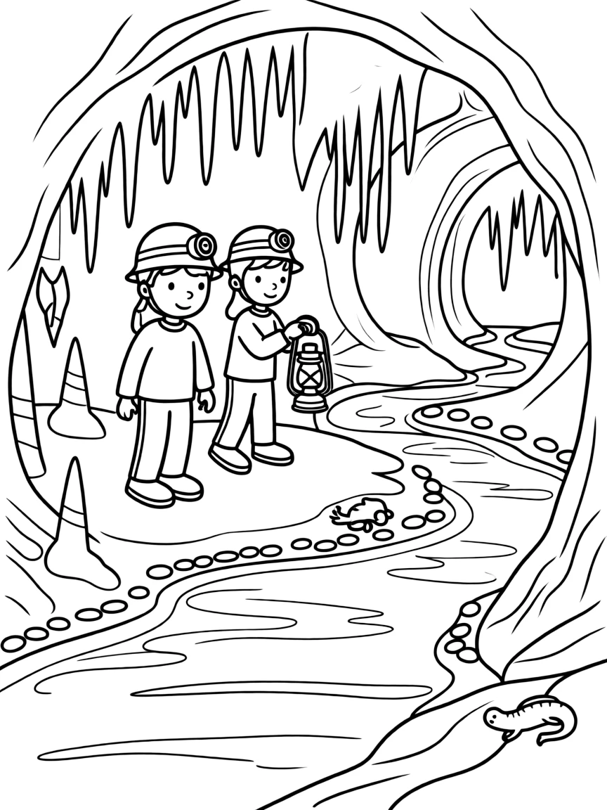 Mammoth Cave with spelunking helmets, underground rivers, cave formations, Kentucky wildlife, and lantern lighting equipment