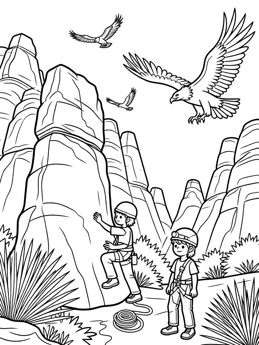Pinnacles National Park with California condors, rock climbing gear, chaparral ecosystem plants, and cave exploration headlamps