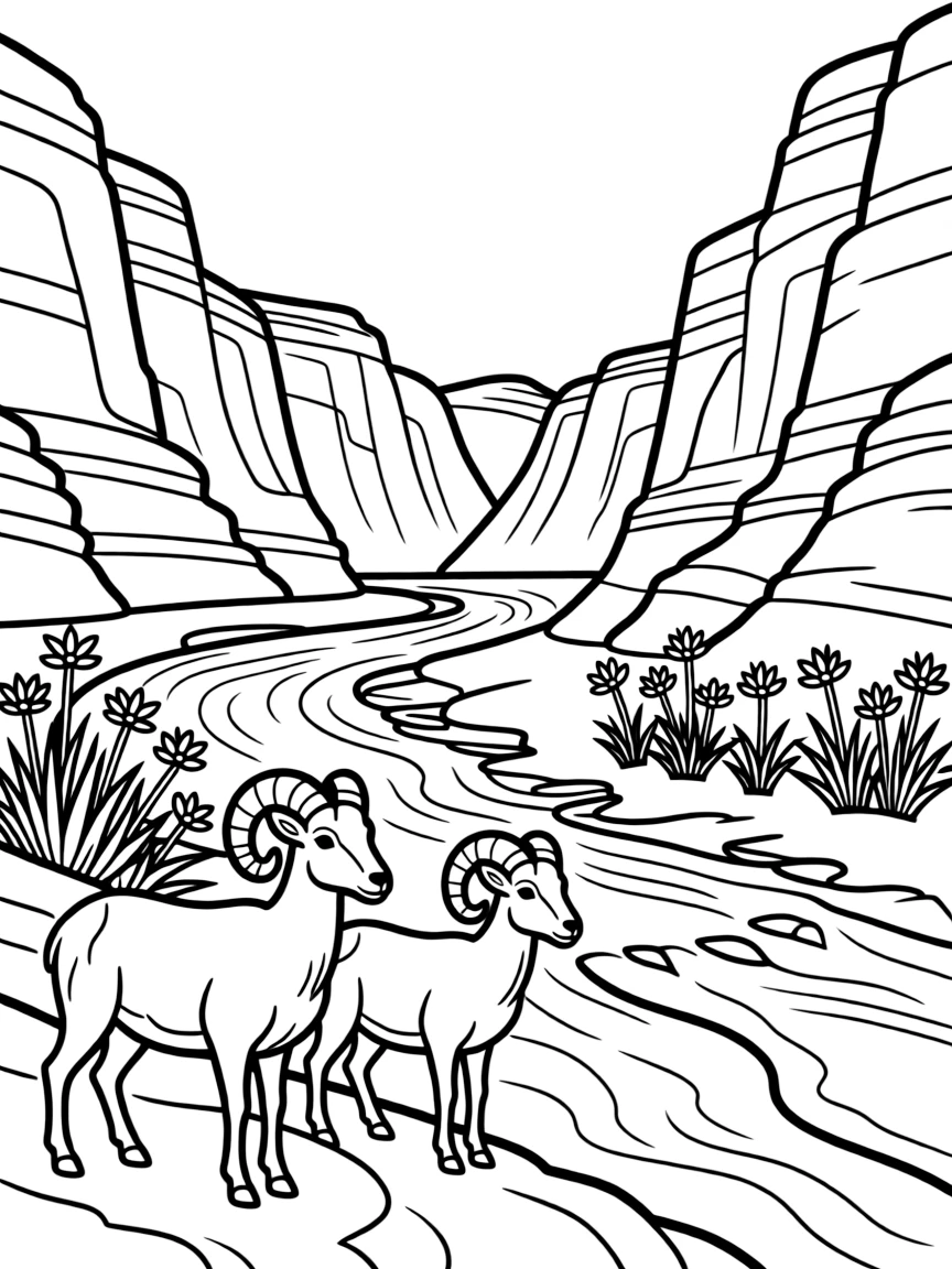 Zion National Park with desert bighorn sheep, red canyon walls, Virgin River wading, and southwestern desert wildflower blooms