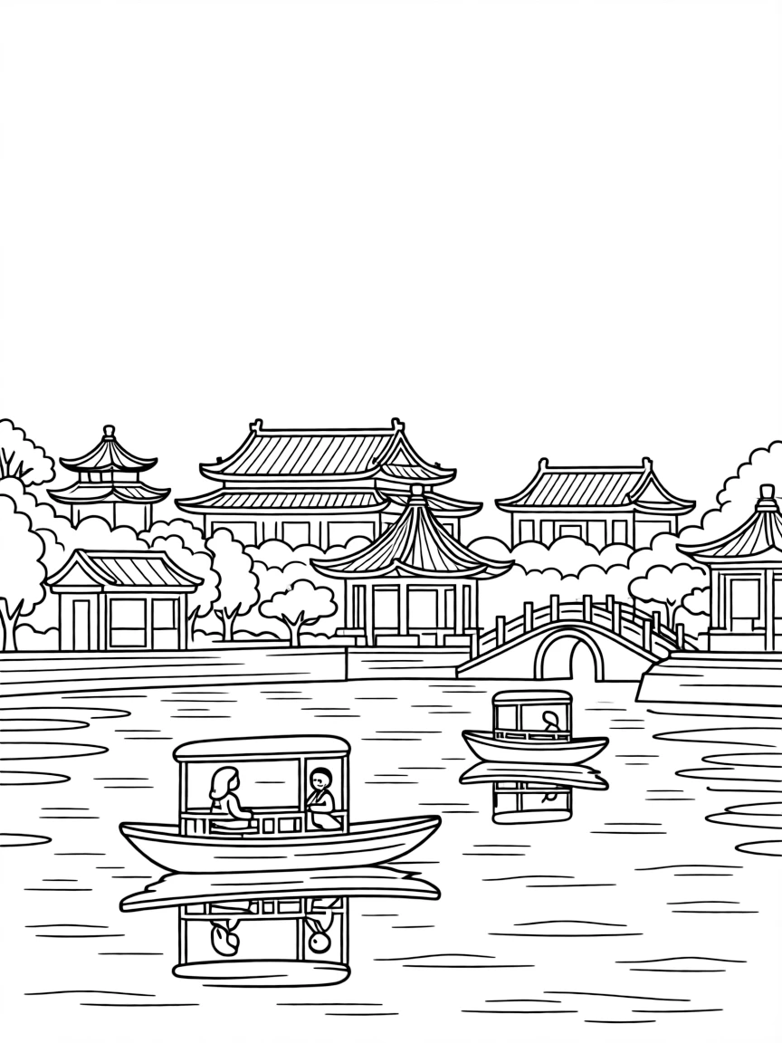 The Summer Palace with Chinese imperial gardens, Beijing lake boat tours, Kunming Lake reflections, and traditional Chinese architecture