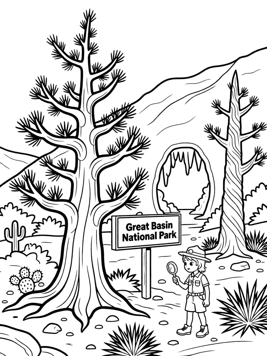 Great Basin National Park with Nevada bristlecone pines, Lehman Caves formations, ancient tree preservation, and high desert ecosystems