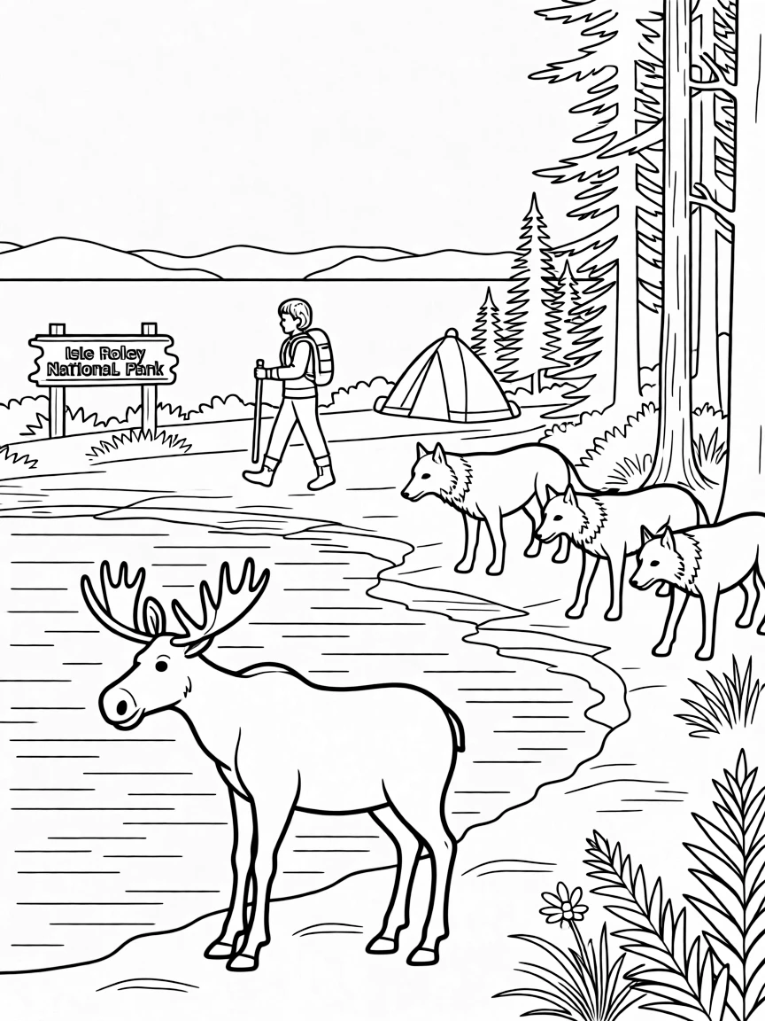 Isle Royale National Park with Michigan Lake Superior moose, wolf pack ecosystems, wilderness backpacking, and Great Lakes island isolation