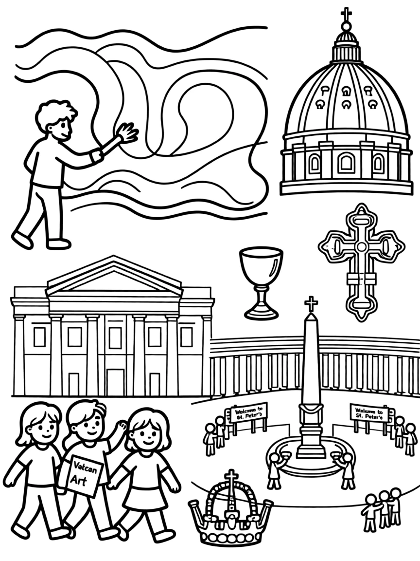 The Vatican Museums with papal art collections, Sistine Chapel michelangelo, St. Peter's Square ceremonies, and Catholic Church treasures