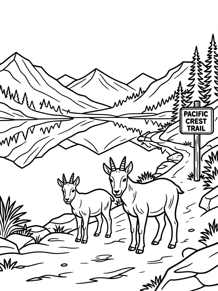 North Cascades National Park with Washington mountain goats, alpine lake reflections, Pacific Crest Trail markers, and wilderness solitude