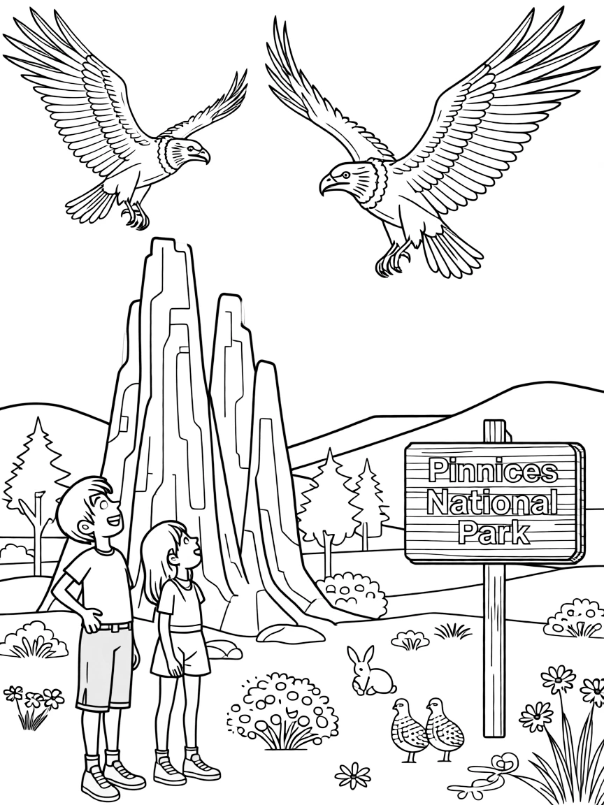 Pinnacles National Park with California condors, rock climbing spires, chaparral ecosystems, and Central California wildlife conservation