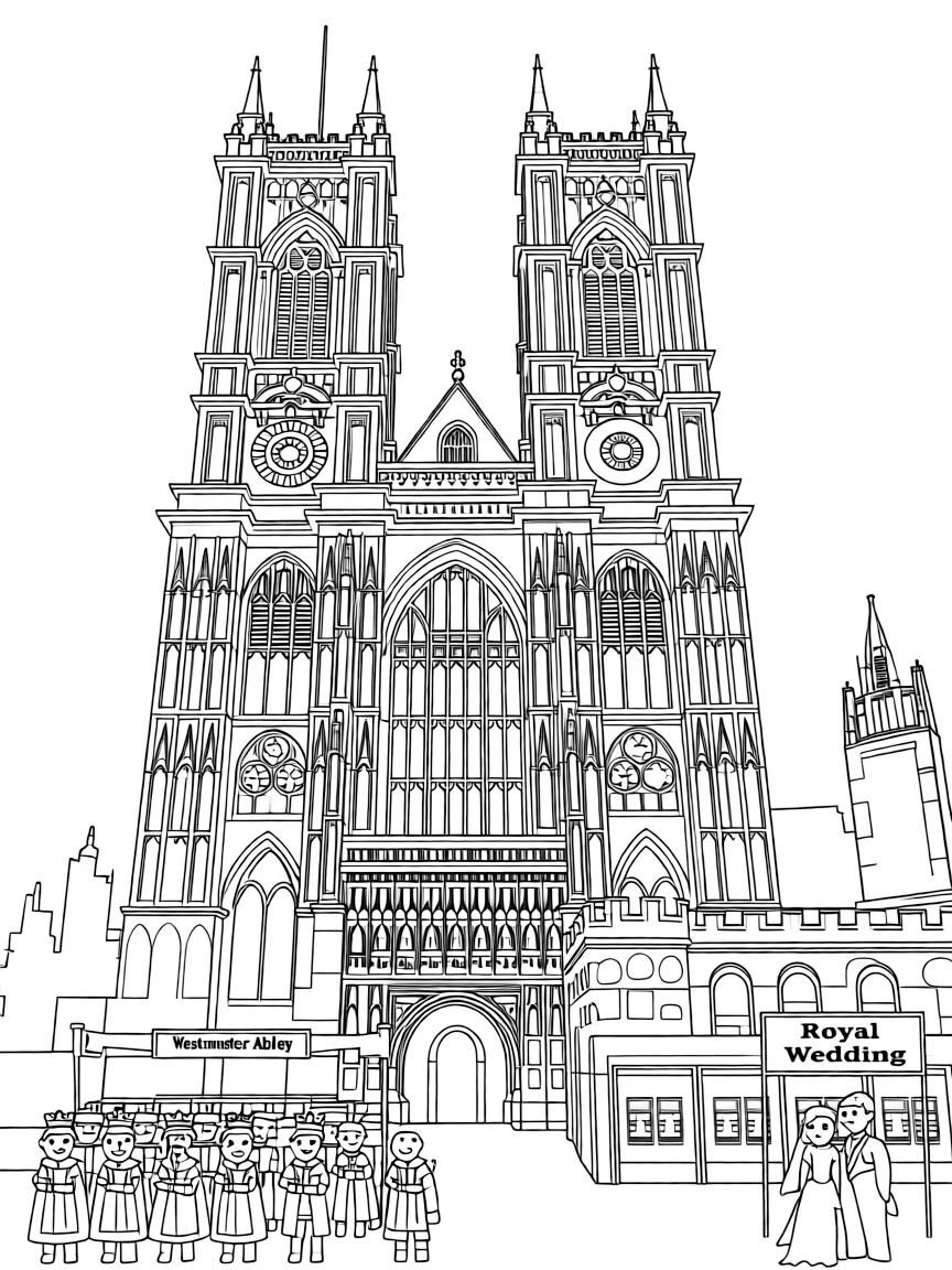 The Westminster Abbey with British coronation ceremonies, Poets' Corner memorials, Gothic architecture details, and royal wedding traditions