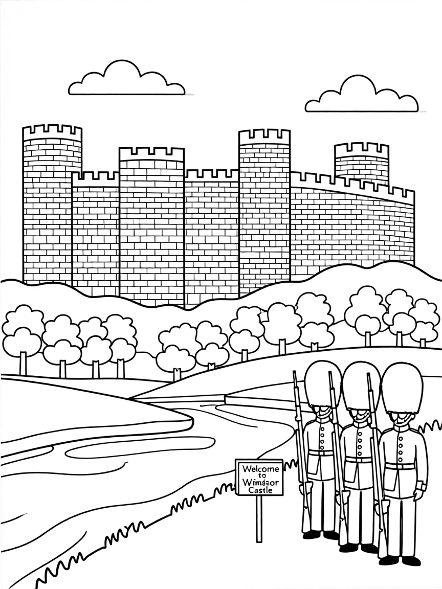 The Windsor Castle with British royal residences, Thames Valley countryside, Queen's Guard ceremonies, and English monarchy traditions