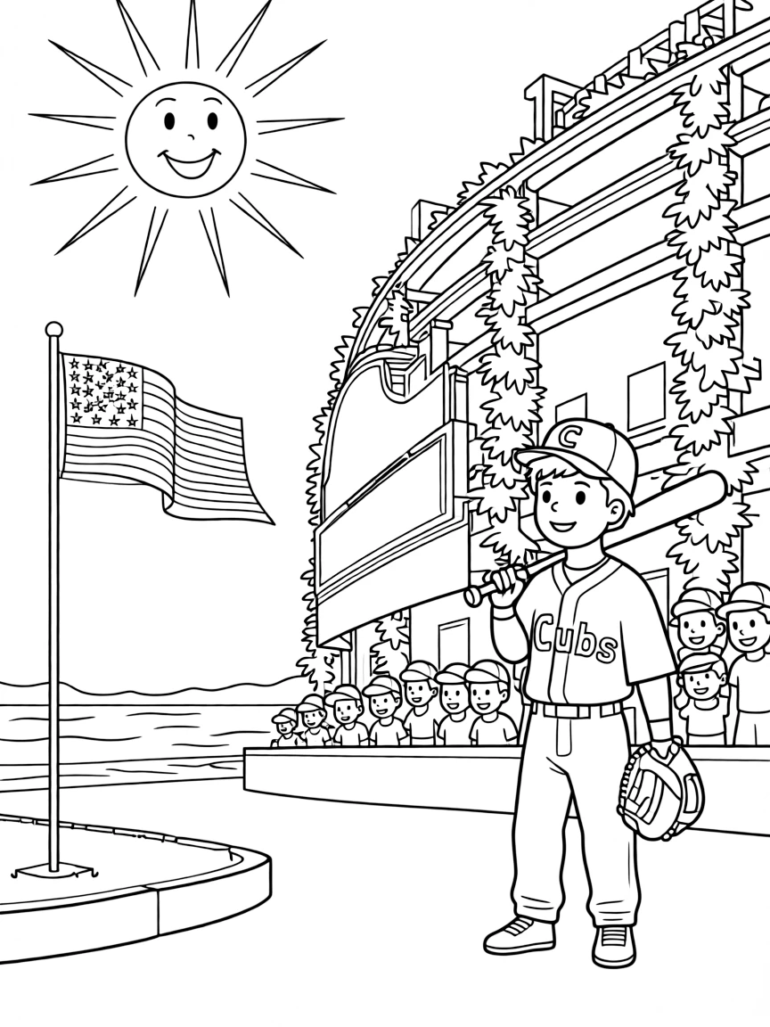 The Wrigley Field with Chicago Cubs baseball, ivy-covered outfield walls, Lake Michigan breezes, and American pastime traditions