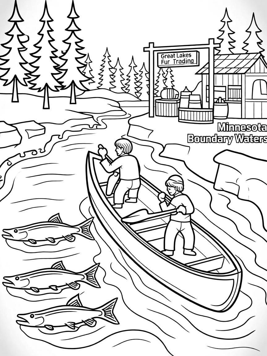 Voyageurs National Park with Minnesota boundary waters, French voyageur canoe routes, northern pike fishing, and Great Lakes fur trading