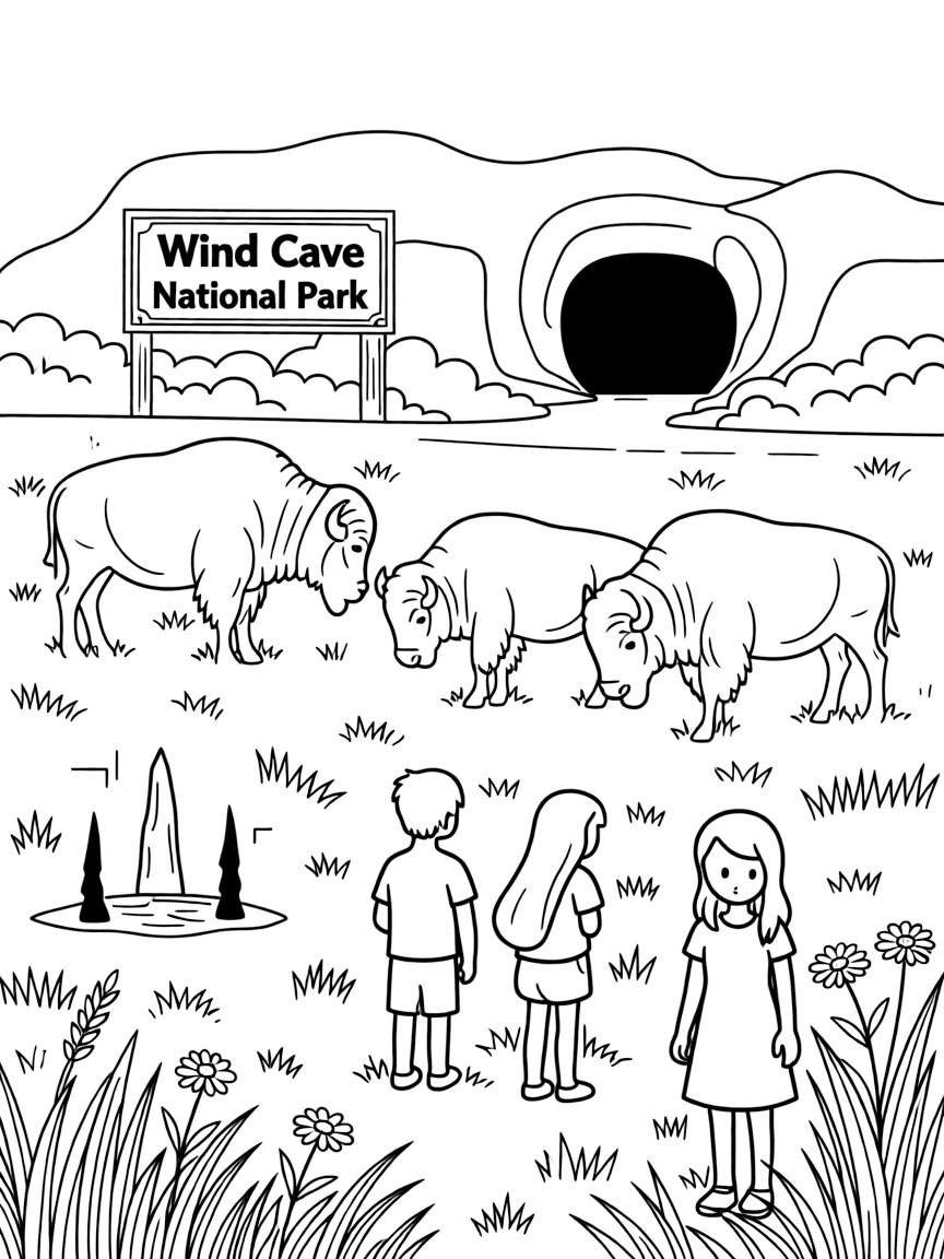 Wind Cave National Park with South Dakota mixed-grass prairie, American bison restoration, Lakota sacred sites, and underground cave networks