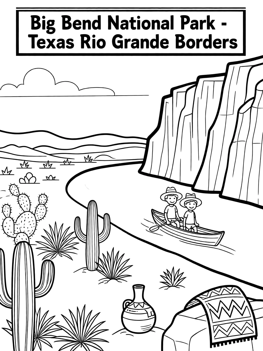 Big Bend National Park with Texas Rio Grande borders, Chihuahuan Desert ecosystems, Santa Elena Canyon floating, and Mexican cultural influences