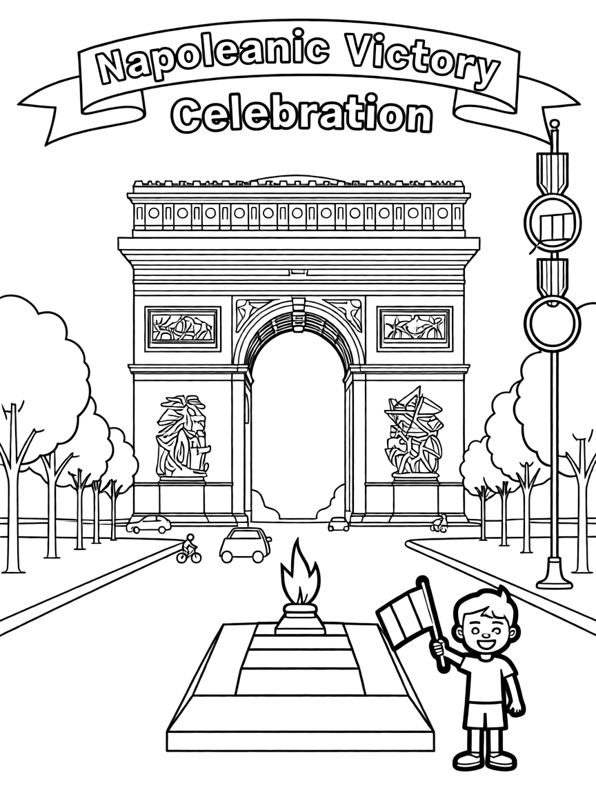 The Arc de Triomphe with Paris Champs-Élysées views, French military honors, Tomb of Unknown Soldier, and Napoleonic victory celebrations