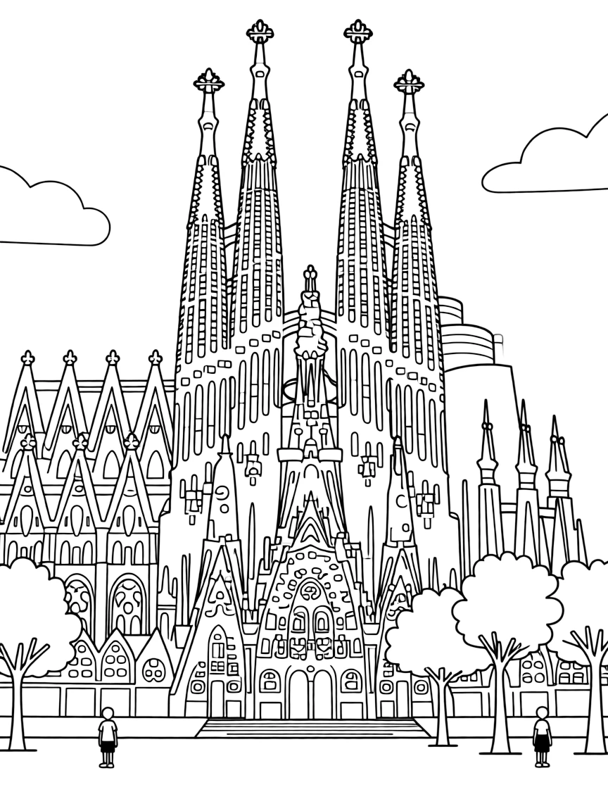 The Basilica of the Sagrada Família with Barcelona Gaudí architecture, Catalonian modernism, intricate facade details, and Spanish Gothic revival