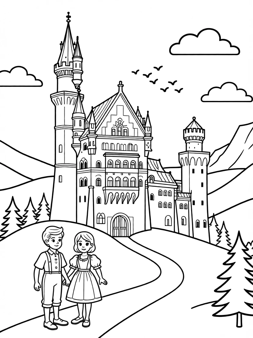 The Bavarian Neuschwanstein Castle with German fairy tale architecture, Ludwig II romantic history, Alpine foothill settings, and Disney castle inspirations