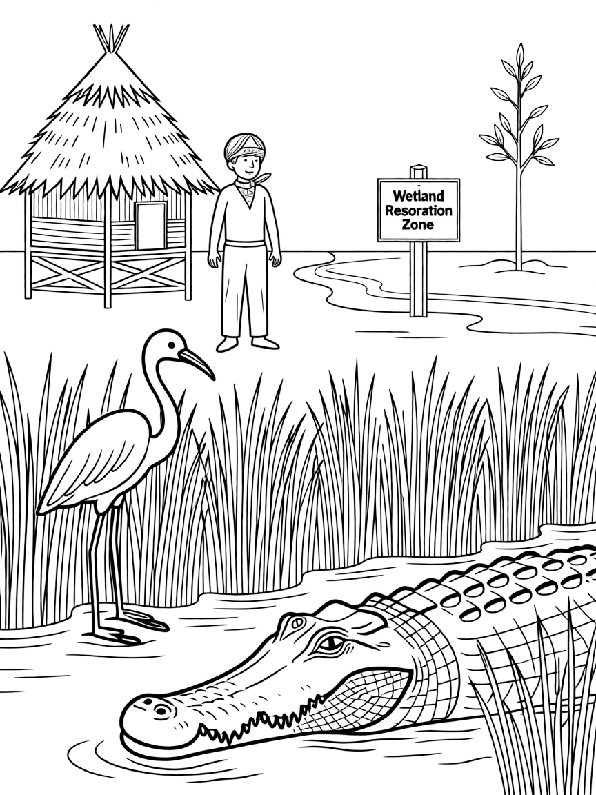 Everglades National Park with Florida River of Grass ecosystems, American crocodile habitats, Seminole tribal culture, and wetland restoration